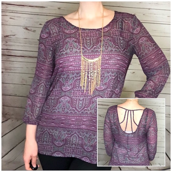 Maurices Tops - Maurice’s Purple & Green Tunic with Caged Back